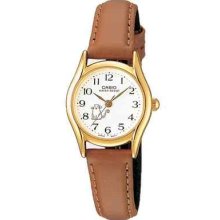 Casio Women's Brown Leather Strap Watch, White Dial, Ltp1094q-7b8