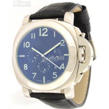 Casual Mechanical Watch Luminor Marina Steel Blue Dial Black Leather