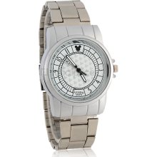 CH013 Round Dial Analog Watch with Stainless Steel Strap (White)