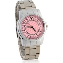 CH013 Round Dial Analog Watch with Stainless Steel Strap (Pink)