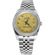 Champagne roman dial diamond bezel SS watch jubilee Rolex date just