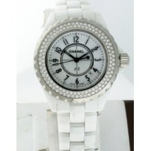 Chanel J12 33mm H0967 $14,550.00 White Ceramic And Diamond Quartz Ladies Watch.