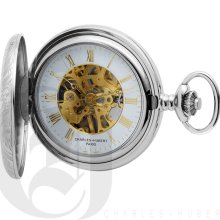 Charled Hubert Sterling Silver Two-Tone Demi Hunter Case Mechanical Pocket Watch 3580