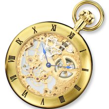 Charles Hubert IP-pltd Stainless Open Face Skeleton Pocket Watch