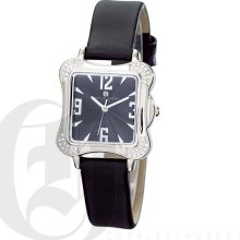Charles Hubert Premium Ladies Stainless Steel Watch with Black Genuine Leather Crocodile Strap 6735-B