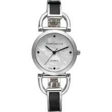 Charter Club Watch, Womens Black Enamel and Silver-Tone Bangle Bracele