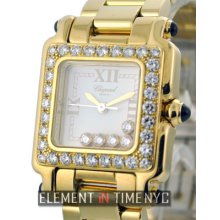 Chopard Happy Sport Square 5 Diamonds 18k Yellow Gold Factory Diamond Bezel 23mm