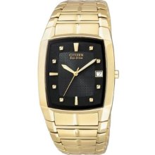 Citizen Men's Eco-Drive Goldtone Stainless Dress Rectangle Watch - Bracelet - Black Dial - BM6552-52E