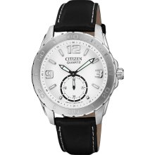 Citizen Quartz Mens Analog Stainless Watch - Black Leather Strap - White Dial - AO3010-05A