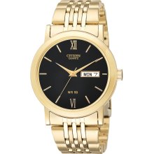 Citizen Quartz Mens Analog Stainless Watch - Gold Bracelet - Black Dial - BK4052-59E