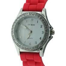 Citron Women's Quartz Watch With White Dial Analogue Display And Red Silicone Strap Cb1010/B