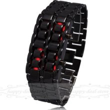 Classic Black Metal Lava Led Digital Unisex Quartz Wrist Watch Men Bangle Clock