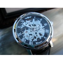 Classy Steampunk Mechanical Wrist Watch with Black Leather Wristband - Men - Groom - Groomsmen - Watch - Item MWA69