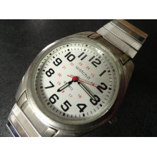Clean & Sharp Mens Watch-it Watch Military Dial, Runs Perfect, Stainless Steel