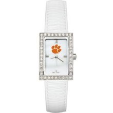CLEMSON UNIV LADIES ALLURE WATCH WHITE LEATHER STRAP
