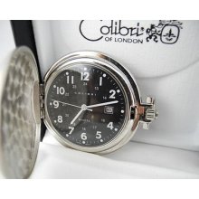 Colibri Black Face Silvertone Pocketwatch W/date