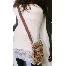 Collage Animals Print Messenger Shoulder Handbag Crossbody Women Brown Bag