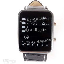 Cool Binary Led Digital Lights Man Lady Pu Leather Band Watch Ga1016