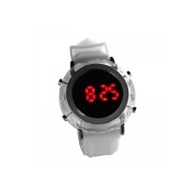 Crystal Shell Silicone Band Digital Red LED Light Sports Style Round Mirror Steel Face Wrist Watch White