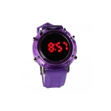 Crystal Shell Silicone Band Digital Red LED Light Sports Style Round Mirror Steel Face Wrist Watch Purple