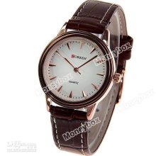 Curren Women's Watch With White Quartz Analog Round Dial 16mm Leathe