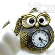 Cute.antique Brass Owl Design Necklace Pocket Watch.a0184