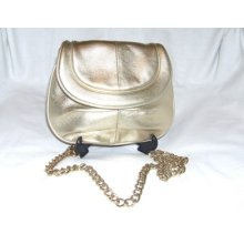 Danielle Nicole Gold Leather Gold Metal Chain Link Strap Small Crossbody Bag