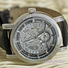 Date Fashion Men's Automatic Skeleton Wrist Watch Black Pu Leather Elegant