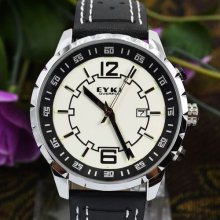 Date Pu Leather Strap Quartz Hours Hands Men Male Korean Morden Wrist Watch
