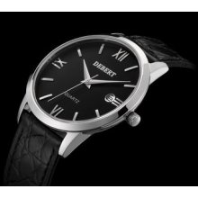 Debert Black Dial Miyota Quartz Thin Watch Waterproof Black Leather Strap Dt9018