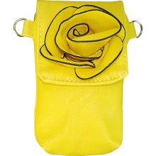Designer INspired Yellow Flower Fashion Crossbody Phone Purse Case - Leather-Like - Bright Yellow