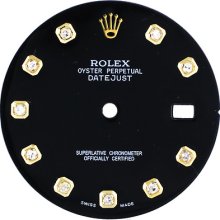 Dial 30mm Black Custom Diamond Yellow Gold For Rolex Datejust Ii Mens Watch