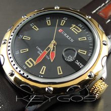 Dial Clock Hours Hand Date Water Black Brown Leather Men Wrist Watch Wv142