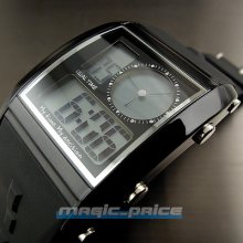 Dial Fashion Quartz Hours Date Alarm Black Rubber Men Women Wrist Watch A182