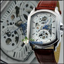 Dial Water Quartz Hours Date Silver Hand Black Men Leather Wrist Watch 2013