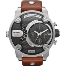 DIESEL 'Little Daddy' Chronograph Leather Strap Watch, 51mm Silver/ Brown