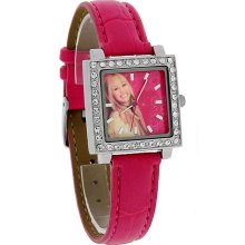 Disney Hannah Montana Ladies Crystal Pink Leather Band Quartz Watch HM1106 New