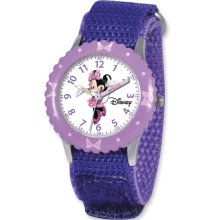 Disney Kids Minnie Mouse Purple Velcro Band Time Teacher Watch