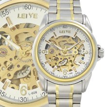 Double Scale White Dial Mechanical Skeleton Automatic Stainless Steel Men' Watch