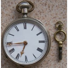 Dupont Geneve Pocket Watch Open Face Siver Carved Case 42,5 Mm. Run Key Hour