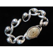 Early Charles Krypell Modernist Sterling Silver Watch Bracelet