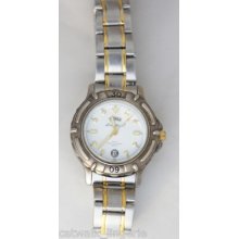 Eddie Bauer Women's Two Tone Brushed White Dial Watch Date