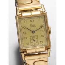Elco (swiss) Rectangular Yellow Gold-filled Man's Wrist Watch, C. 1950s