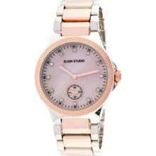 Elgin Ladies Two-tone Bracelet Watch w/ Pink Mother-of-Pearl Dial and Crystal Accents