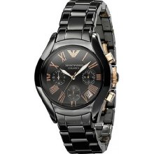 Emporio Armani Ar1411 Ladies Black Rose Gold Ceramic Watch - 2 Year Warranty