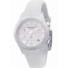 Emporio Armani Mens White Silicone Ceramica Chronograph Watch Ar1431
