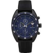 Emporio Armani Sportivo Mens Watch Ar5930 All Black Ip & Rubber Band, Blue Dial