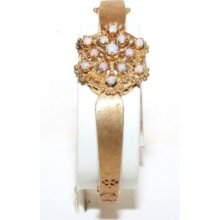 Estate 14k Solid Gold .50ct Opal Open Bangle Bracelet