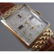 Estate Garnet Norman 14k Yellow Gold Square Etching Watch Mechanical Works 2417
