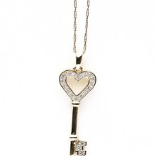 Fascinating 14k Yellow Gold Diamond Heart Key Pendant & Necklace 18 Inches